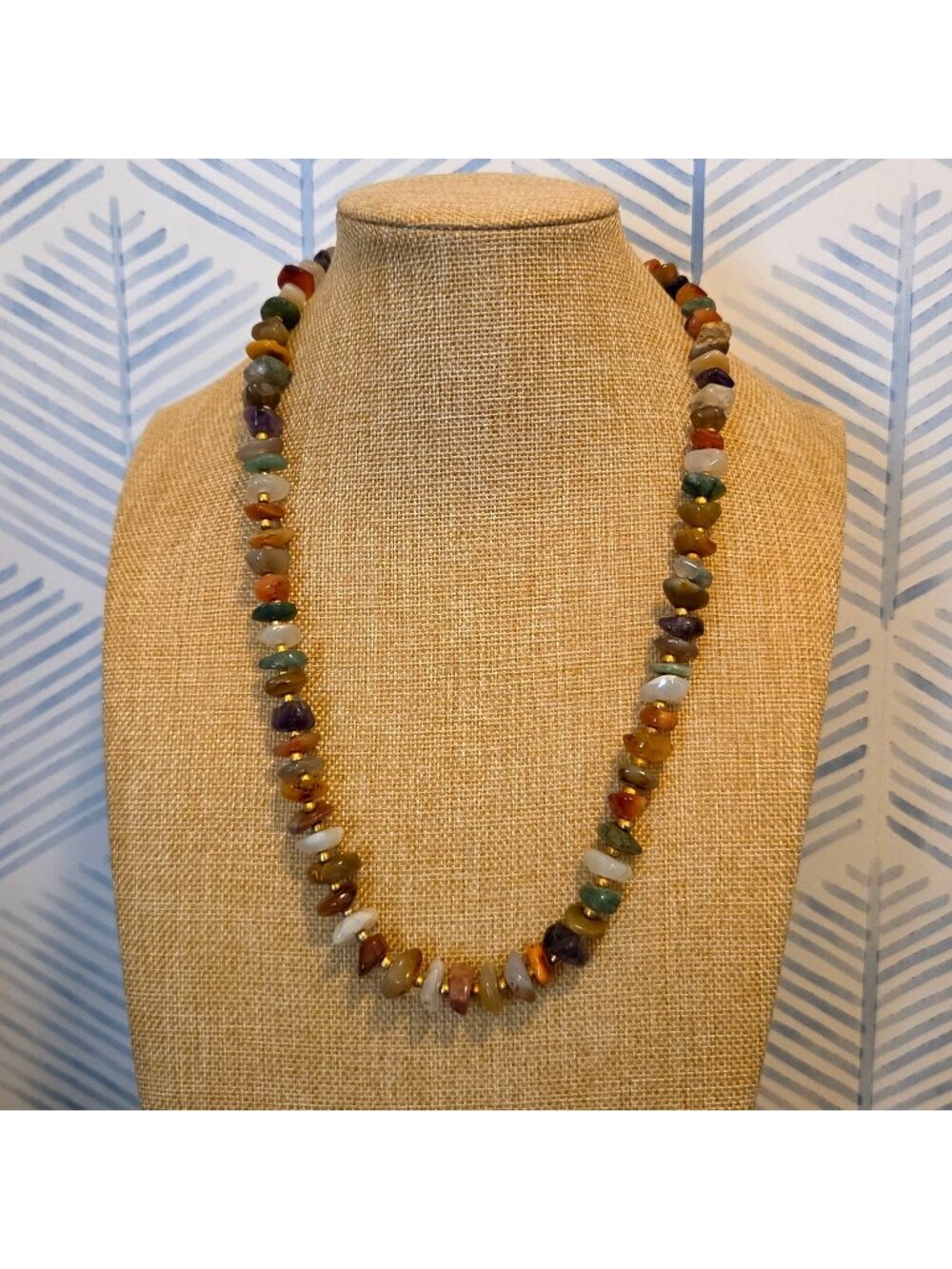 Vintage Multi Color Gemstone Chip Beaded Necklace
